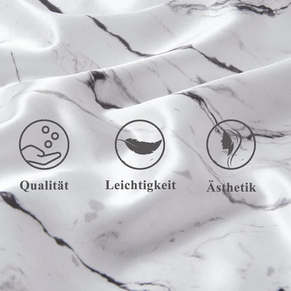 Satin Kissenbezug 2er Set Weiß Marmor 40x80 mit Haargummis