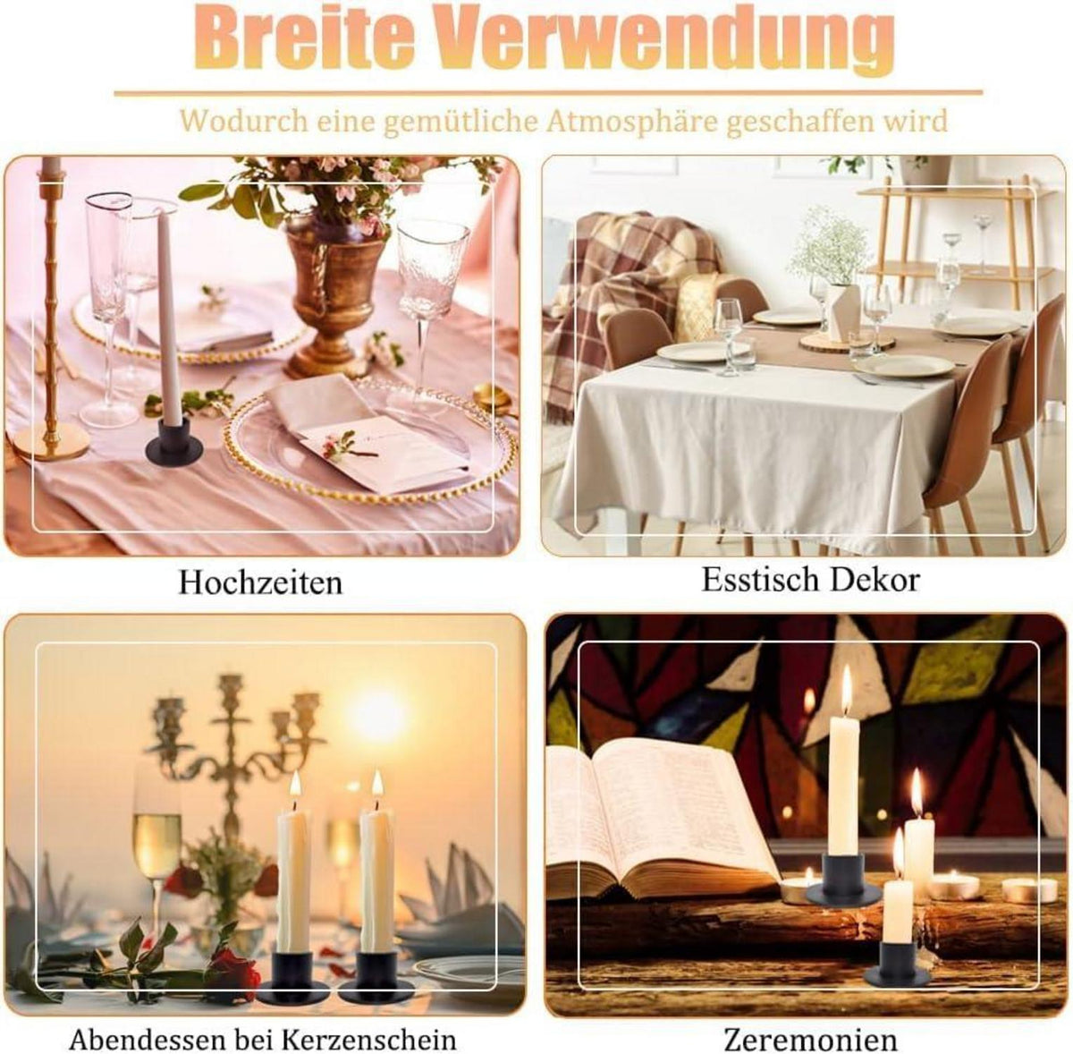 8er Schwarze Kerzenständer Set für Wohn- & Esszimmerdekoration