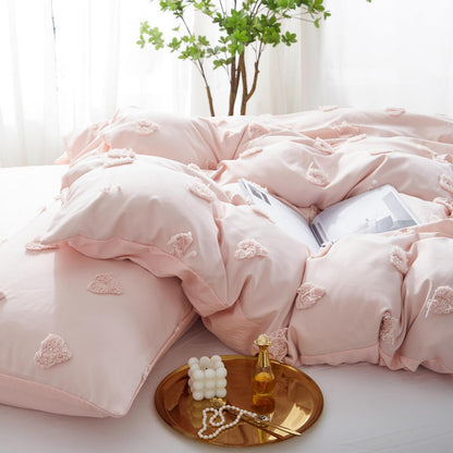 Boho Bettwäsche Set Rosa Getuftet 200x220cm Herz Design