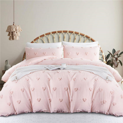Boho Bettwäsche Set Rosa 220x240 mit Stickerei & Getuftung