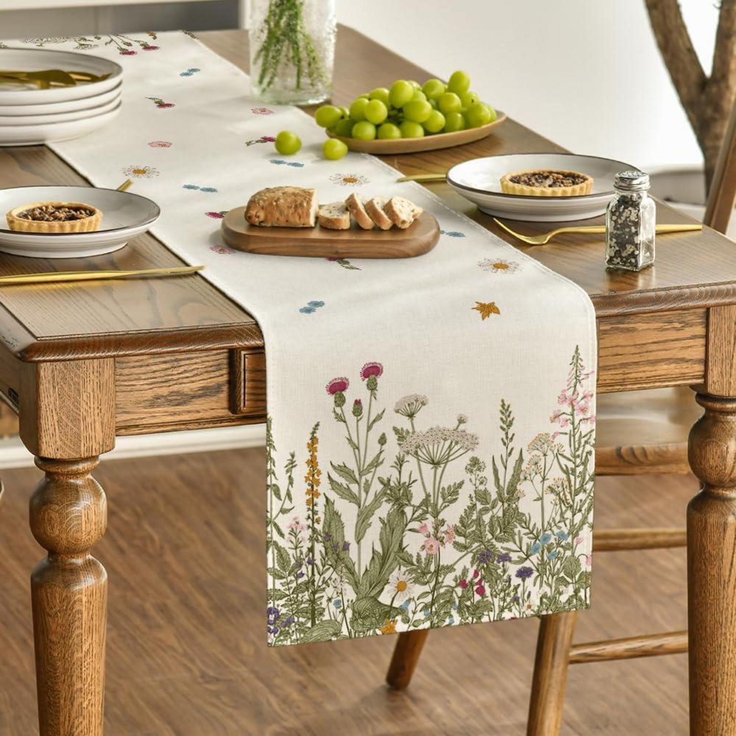 Antike Kräuter Wilde Blumen Herbst Tischläufer 40x240 cm Beige