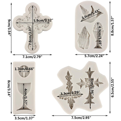 4er Set Silikonformen Taufe: Kreuz, Kelch & Taube