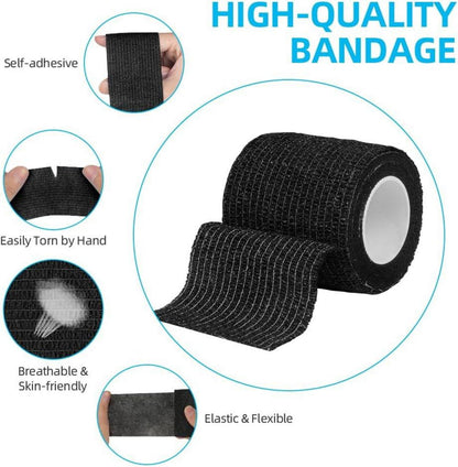 Selbstklebender Verband Cohesive Fixierbinde Schwarz 8 Rollen