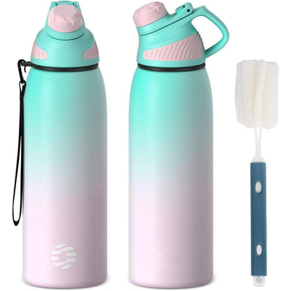 Edelstahl Trinkflasche mit Magnetdeckel 600ml Grün&Rosa