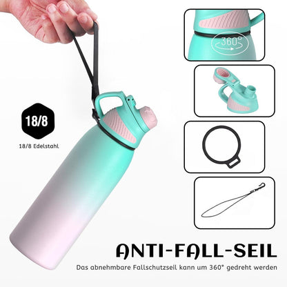Edelstahl Trinkflasche mit Magnetdeckel 600ml Grün&Rosa
