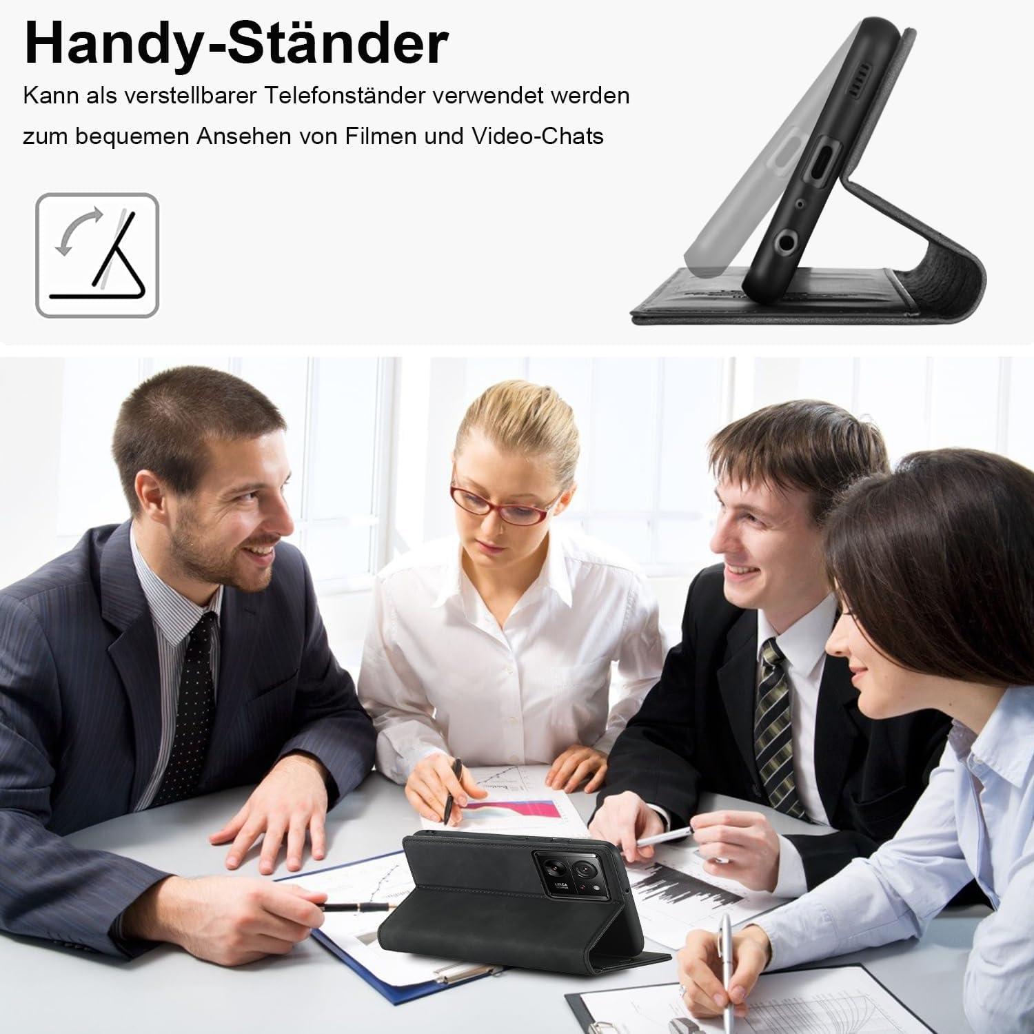 Handyhülle Xiaomi 13T Pro Leder Wallet Schutzhülle mit Ständer Schwarz
