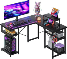 Gaming Tisch Eckschreibtisch Schwarz 128x120cm mit Regal und