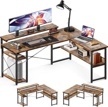Eckschreibtisch L-Form Monitorständer Regal Vintage-Braun 155×122cm