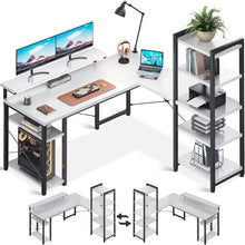 Eckschreibtisch L-Form mit Regal und Monitorständer, Weiß 155x140cm
