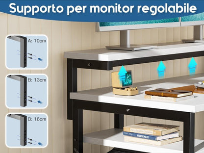 Eckschreibtisch Weiß L-Form mit Monitorständer & Regal 155x122cm