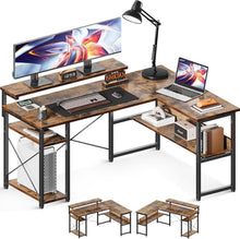 Eckschreibtisch L Form mit Monitorständer und Regal Vintage Braun