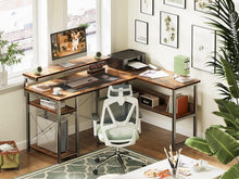 ODK Eckschreibtisch Monitorständer Regal Vintage-Braun