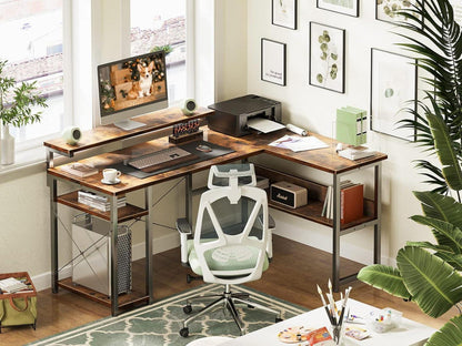 ODK Eckschreibtisch Monitorständer Regal Vintage-Braun