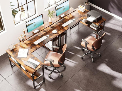 Eckschreibtisch L Form mit Monitorständer und Regal Vintage Braun