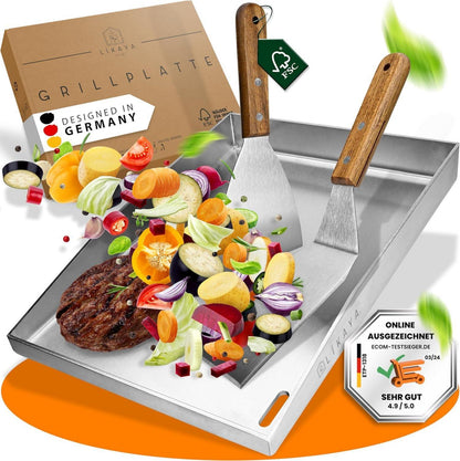 Edelstahl Grillplatte Plancha 30x40cm mit Grillspachteln