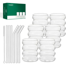 Geripte Cocktailgläser Longdrinkgläser 350ml 6x Strohhalmen