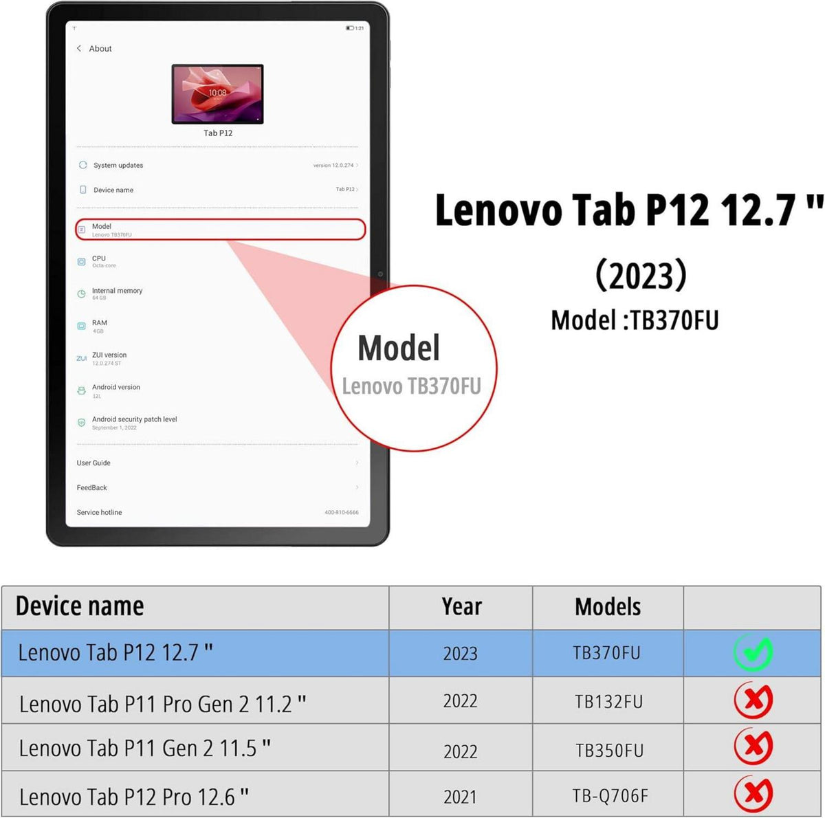 EasyAcc Lenovo Tab P12 Hülle 2023 Stifthalter Ultra Dünn