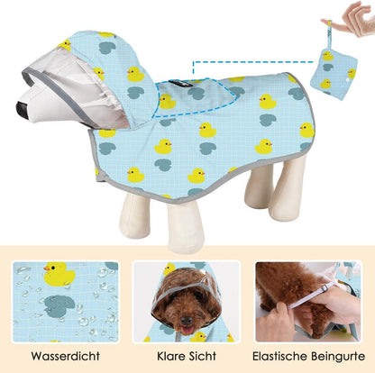 SlowTon Wasserdichter Hunderegenmantel mit Kapuze für kleine bis große Hunde - Reflektierender Streifen und Aufbewahrungstasche - L