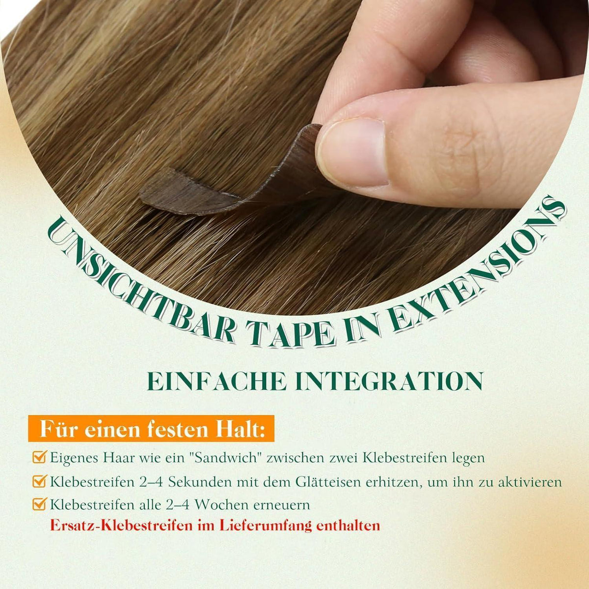 Echthaar Tape Extensions Braun Balayage Ombre 50cm
