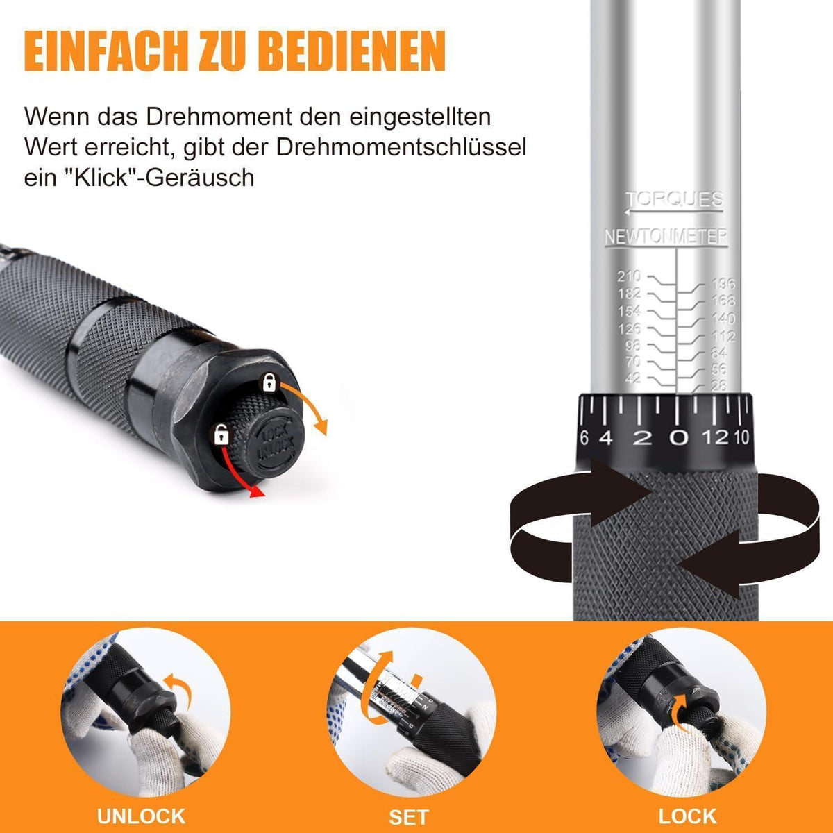 Drehmomentschlüssel 1/2" 28-210 Nm mit Verlängerung und Koffer
