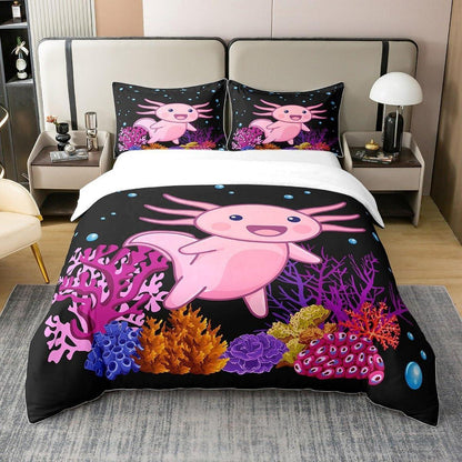 Axolotl Bettbezug 155x220 Baumwolle – Kawaii Unterwasserwelt