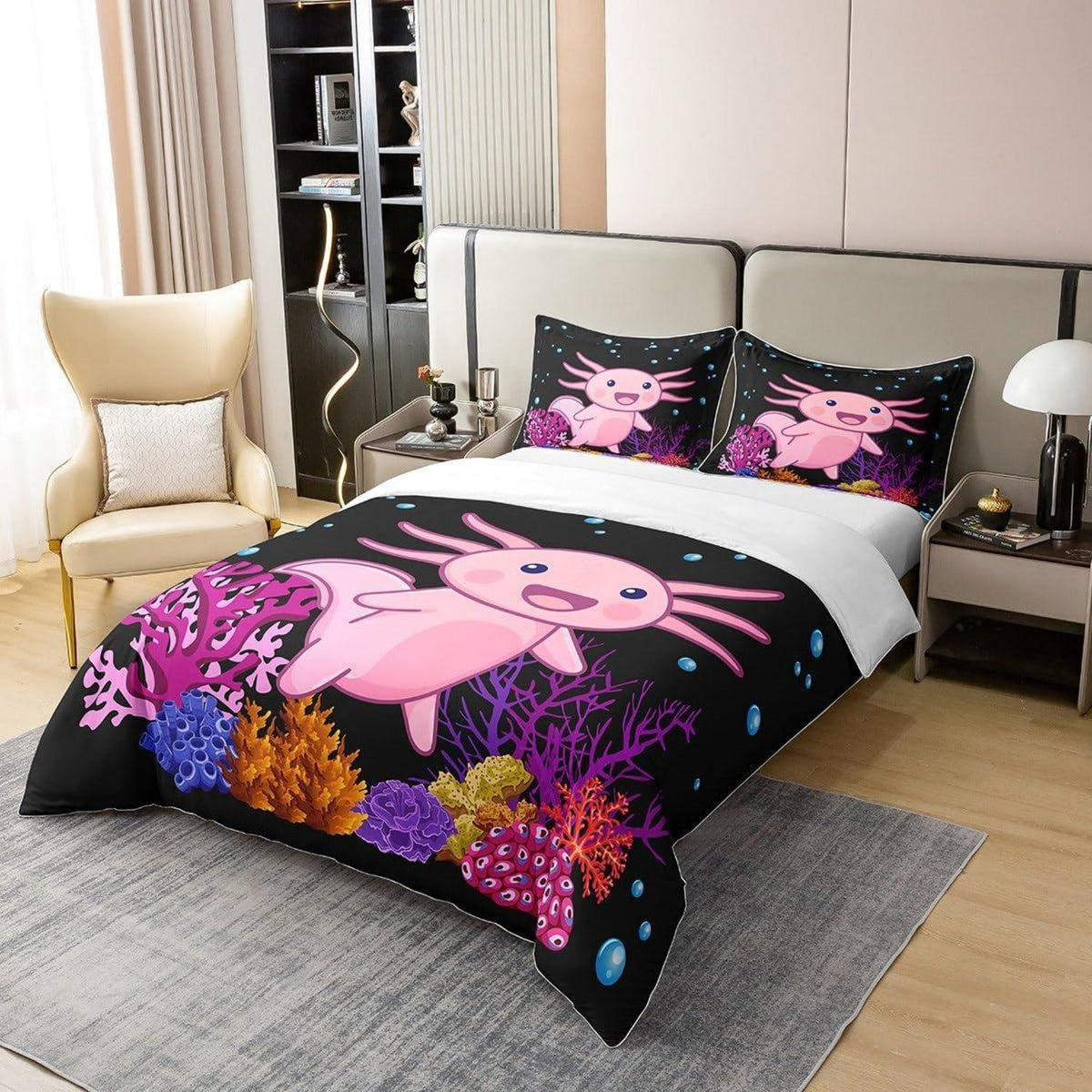 Axolotl Bettbezug 155x220 Baumwolle – Kawaii Unterwasserwelt