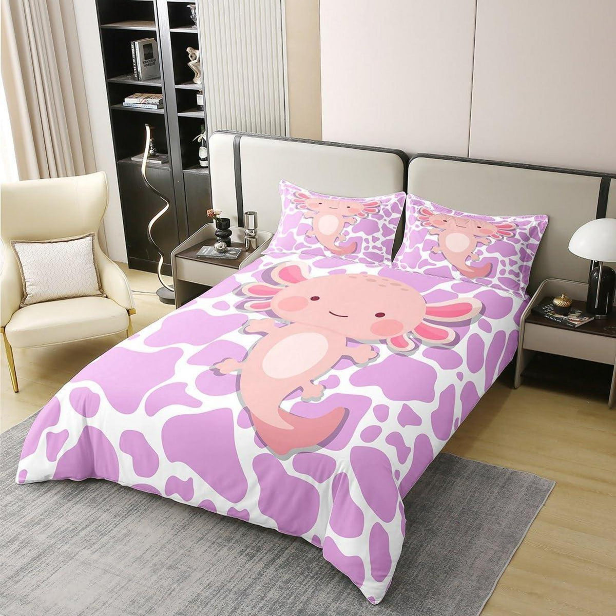 Kawaii Axolotl Baumwoll Bettbezug Set mit Kissenbezug
