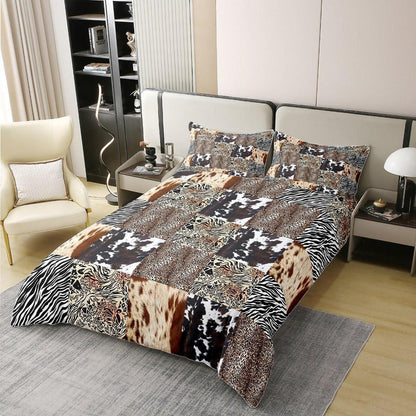 Rustikales Bettwäsche Set – Zebra Kuh Design 135x200 in Lederoptik