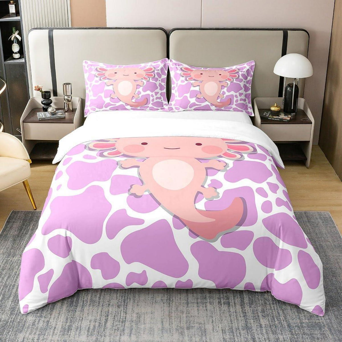 Kawaii Axolotl Baumwoll Bettbezug Set 220x240 mit Kissenbezügen