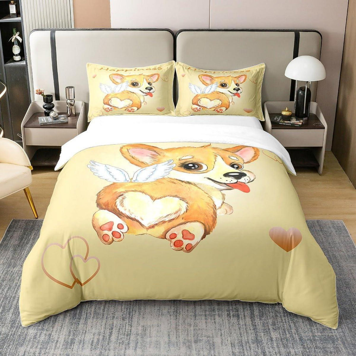 Cartoon Corgi Bettwäsche Set 200x200 Baumwolle mit Kissenbezügen
