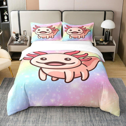 Axolotl Baumwoll Bettbezug Set 135x200 – Pastell Regenbogen Design