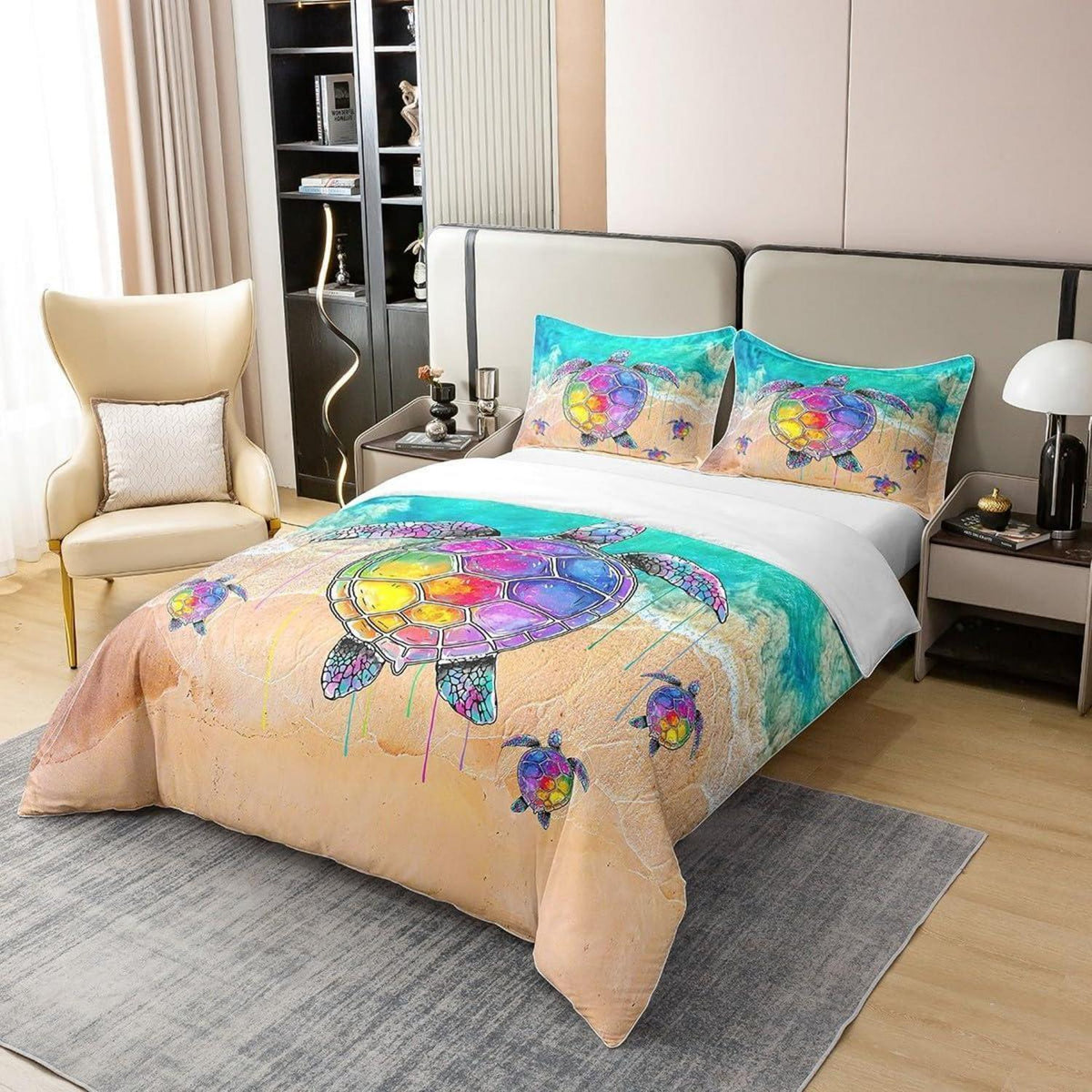 Regenbogen Schildkröte Bettwäsche Set 220x240 Baumwolle