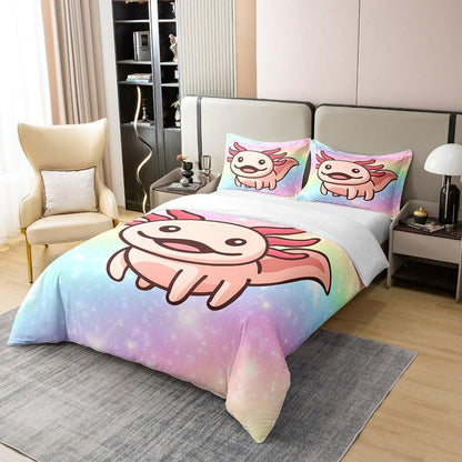 Axolotl Baumwoll Bettbezug Set 220x240 - Pastell Regenbogen Sterne