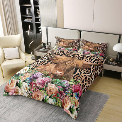 Hochland Kuh Bettwäsche Set 155x220 Baumwolle Leopard Print
