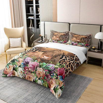 Hochland Kuh Bettwäsche Set 155x220 Baumwolle Leopard Print