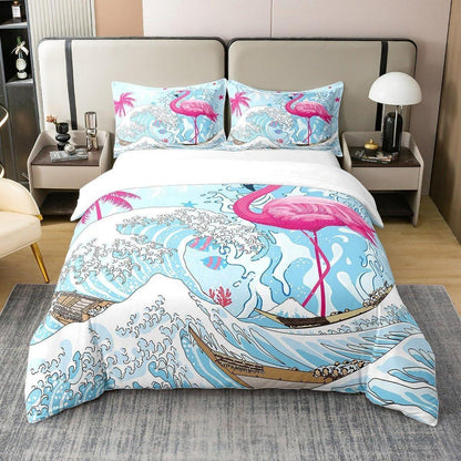 Rosa Flamingo Bettbezug 135x200 – Bio-Baumwolle & Ozean Design