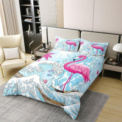Rosa Flamingo Bettbezug 135x200 – Bio-Baumwolle & Ozean Design