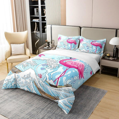 Rosa Flamingo Bettbezug 135x200 – Bio-Baumwolle & Ozean Design