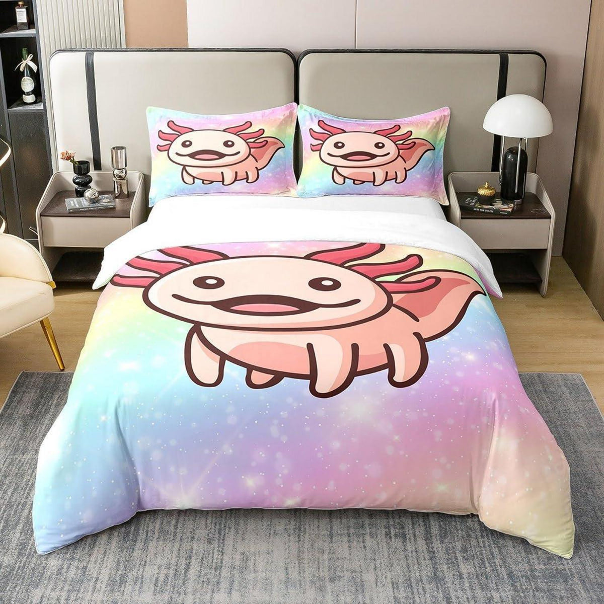 Axolotl Baumwoll Bettbezug Set 200x200 mit Kissenbezügen
