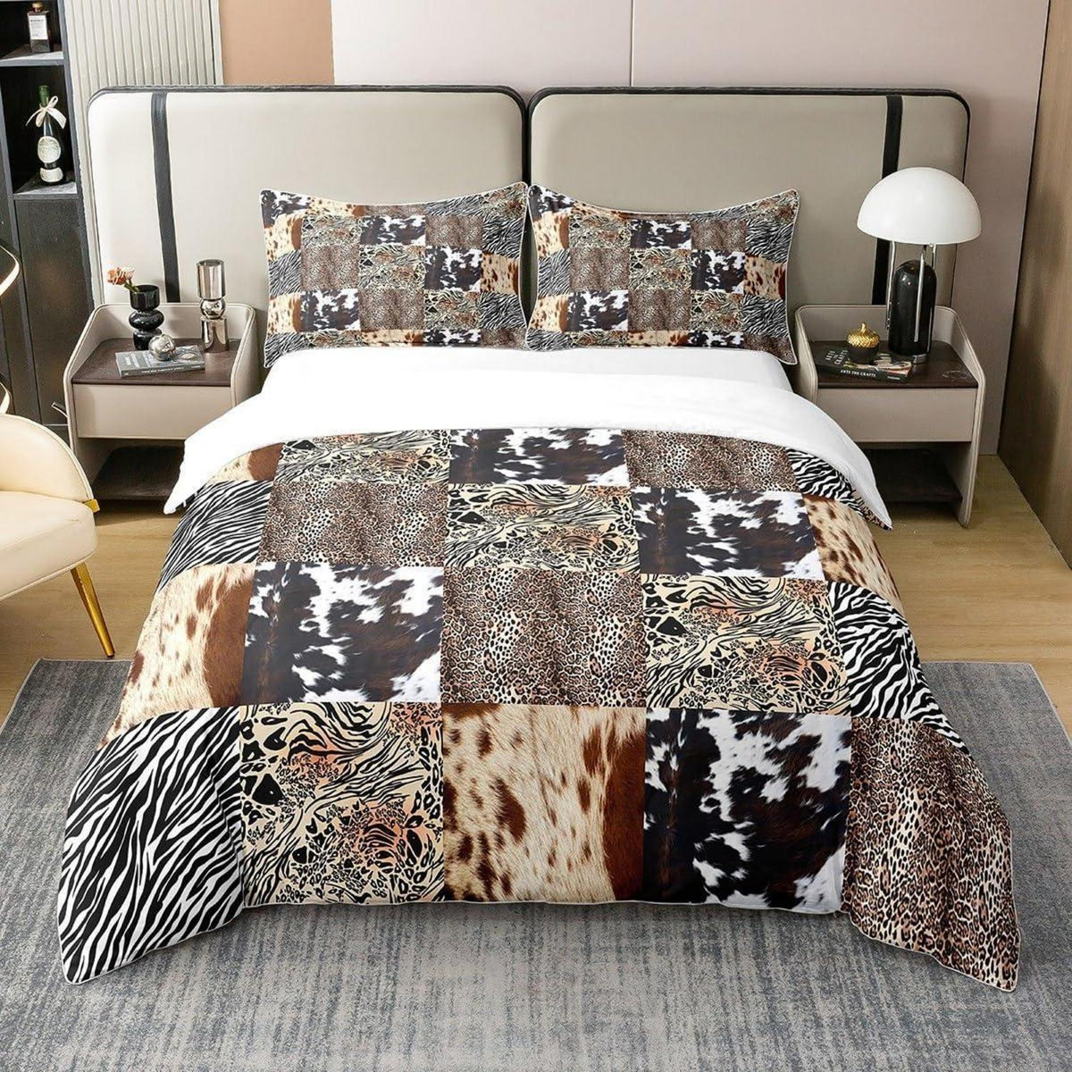 Rustikales Bettwäsche Set – Zebra Kuh Design 155x220 in Lederoptik