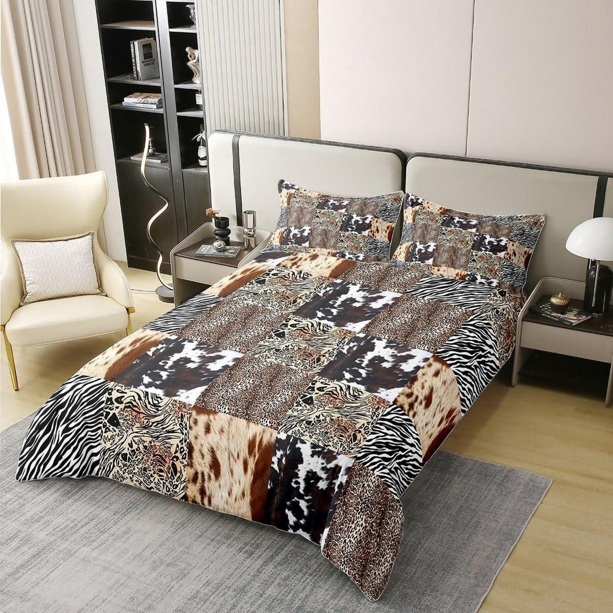 Rustikales Bettwäsche Set – Zebra Kuh Design 155x220 in Lederoptik