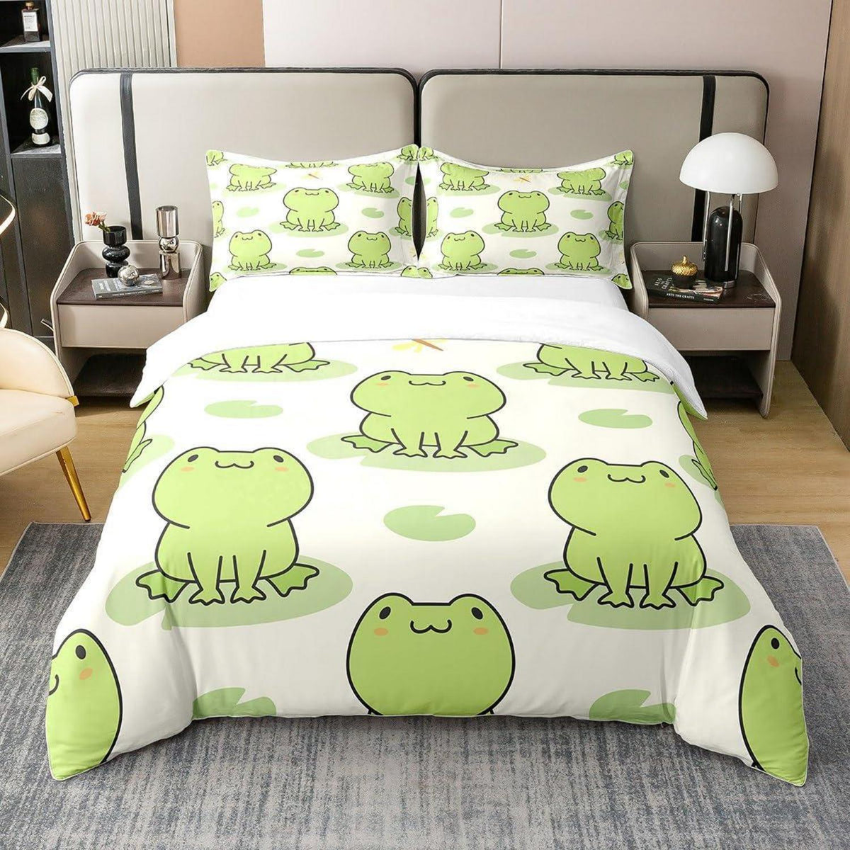 Kindbettwäsche Frosch Baumwolle 220x240 mit Kissenbezügen