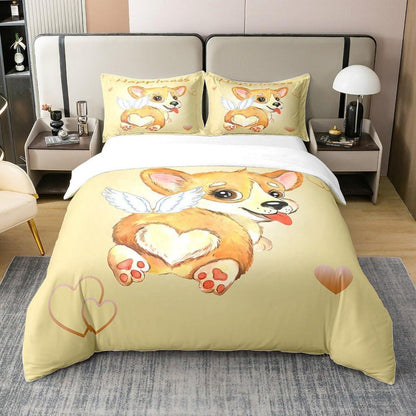 Cartoon Corgi Bettbezug Set 135x200 Baumwolle mit Kissenbezug