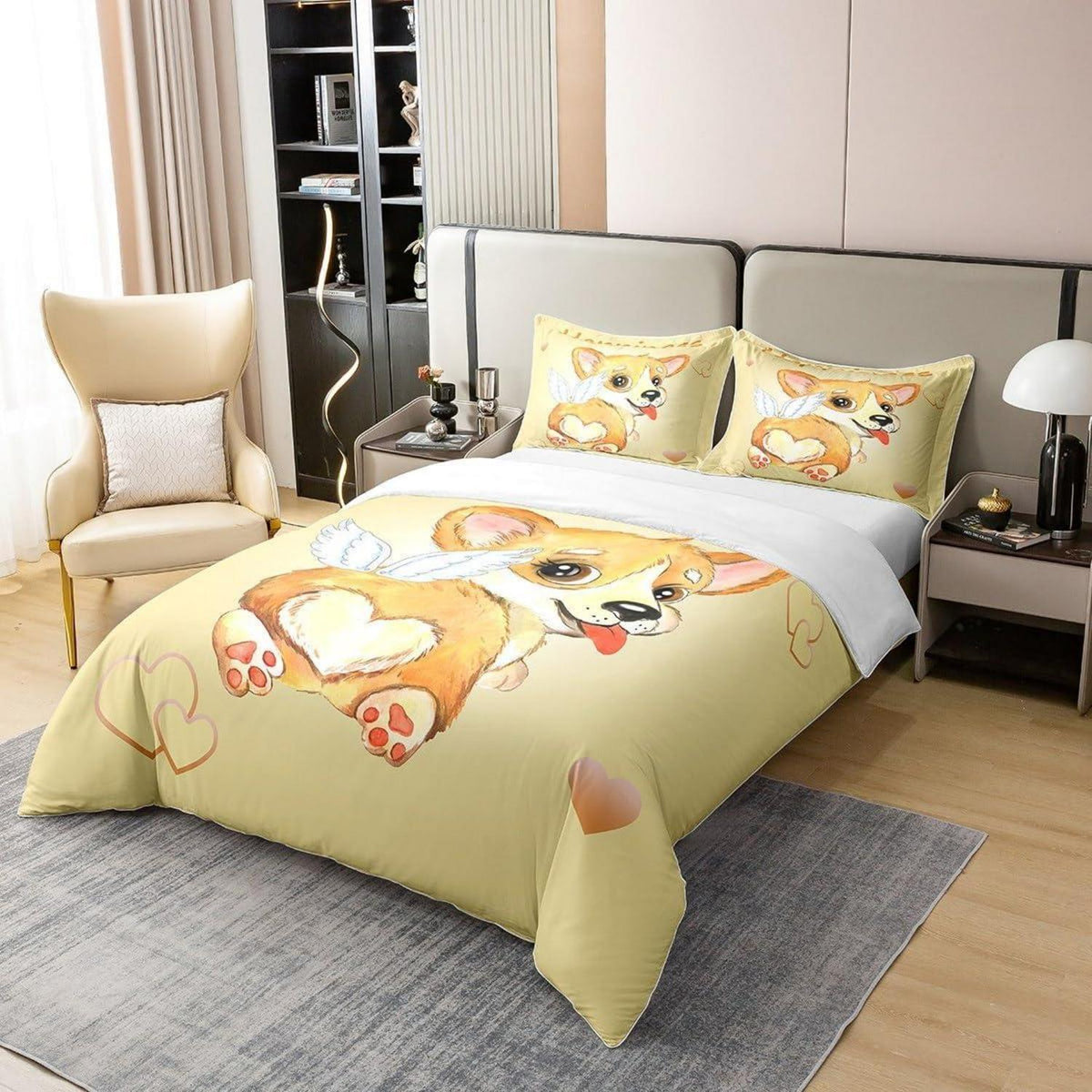 Cartoon Corgi Bettbezug Set 155x220 Baumwolle mit Kissenbezug