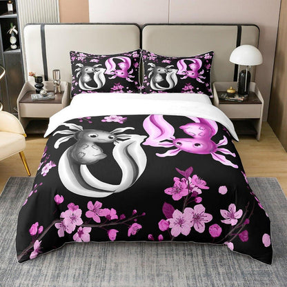 Kawaii Axolotl Bettwäsche Set 200x200 Baumwolle Rosa Schwarz