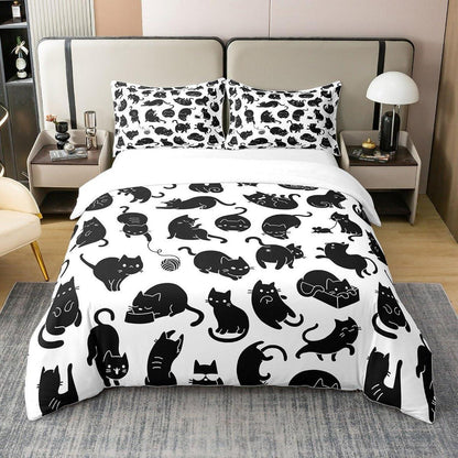 Schwarzer Katzen Bettbezug Set 220x240 - Bio Baumwolle