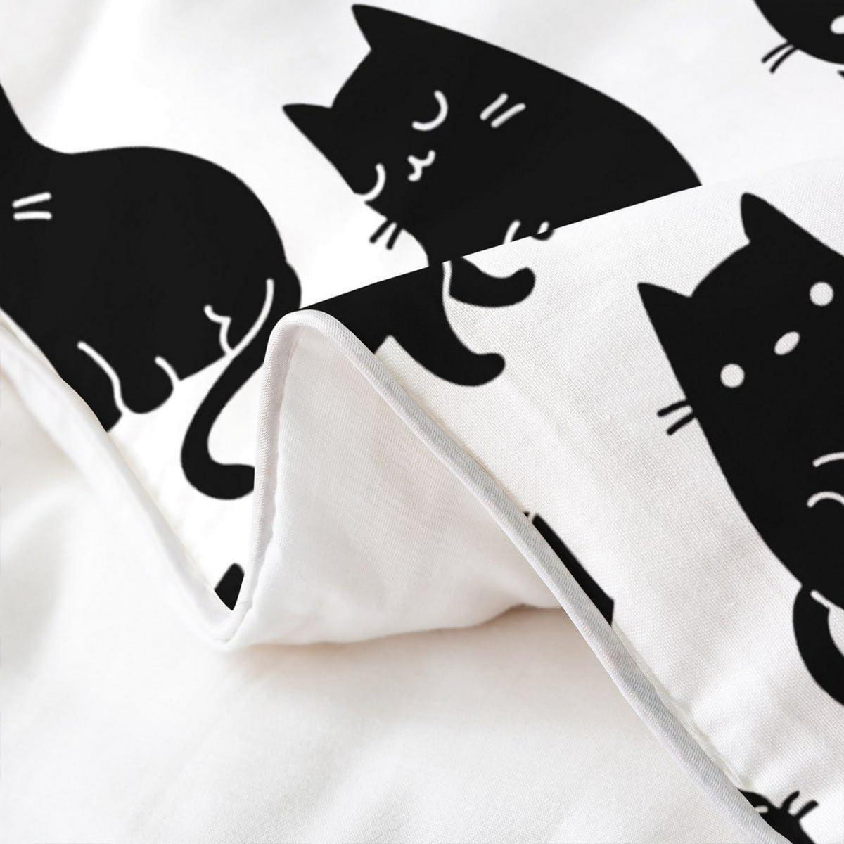 Schwarzer Katzen Bettbezug Set 220x240 - Bio Baumwolle