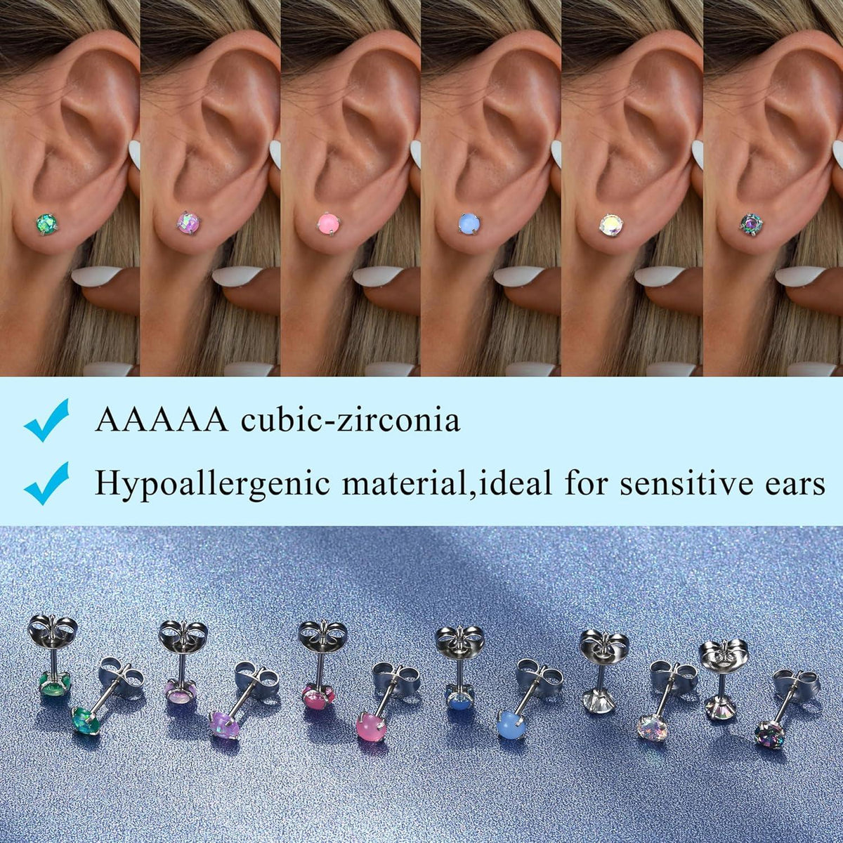 21Pairs Kleine Ohrstecker Chirurgenstahl Damen Zirkonia Opal Stern