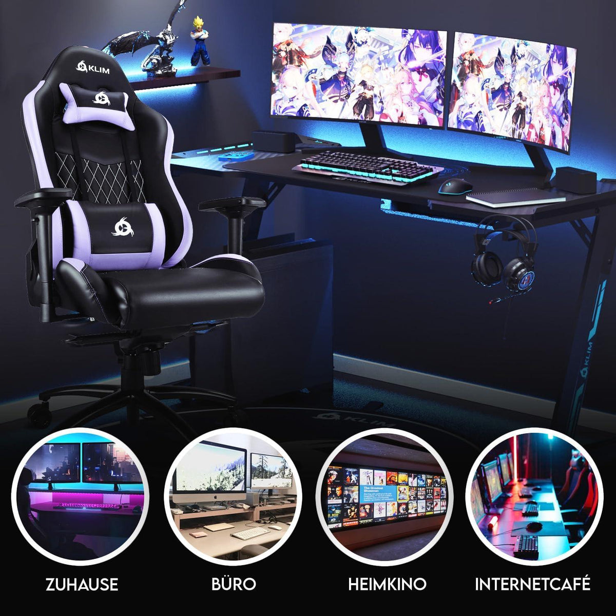 KLIM Esports Gaming Stuhl Lila Verstellbar Premium Ergonomisch Violett
