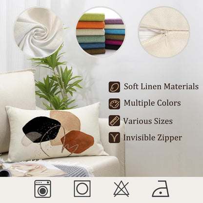Leinen Kissenbezüge 30x50 - 4er Set Boho & Abstrakte Muster